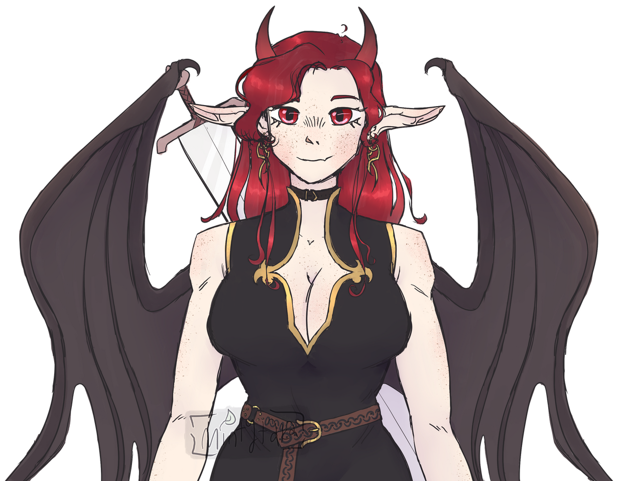 A woman drawn 4 times in varying levels of detail, with horizontal lines marking what the artist considers a portrait, bust, half-body, and full-body drawing of a humanoid figure. The artist is listening to some tunes in the upper-right corner.